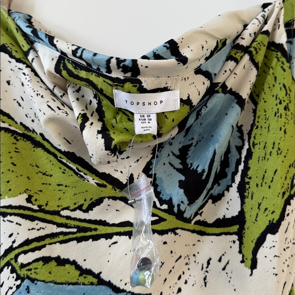 Topshop cowl neck midi slip dress with beaded straps in green blue floral - Picture 7 of 7